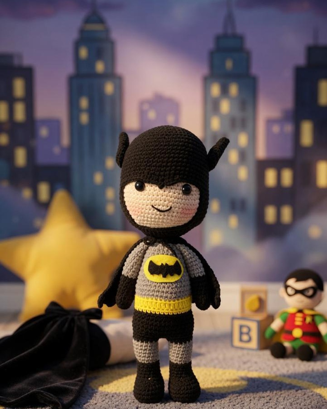 Handmade crochet Batman figurine with cape