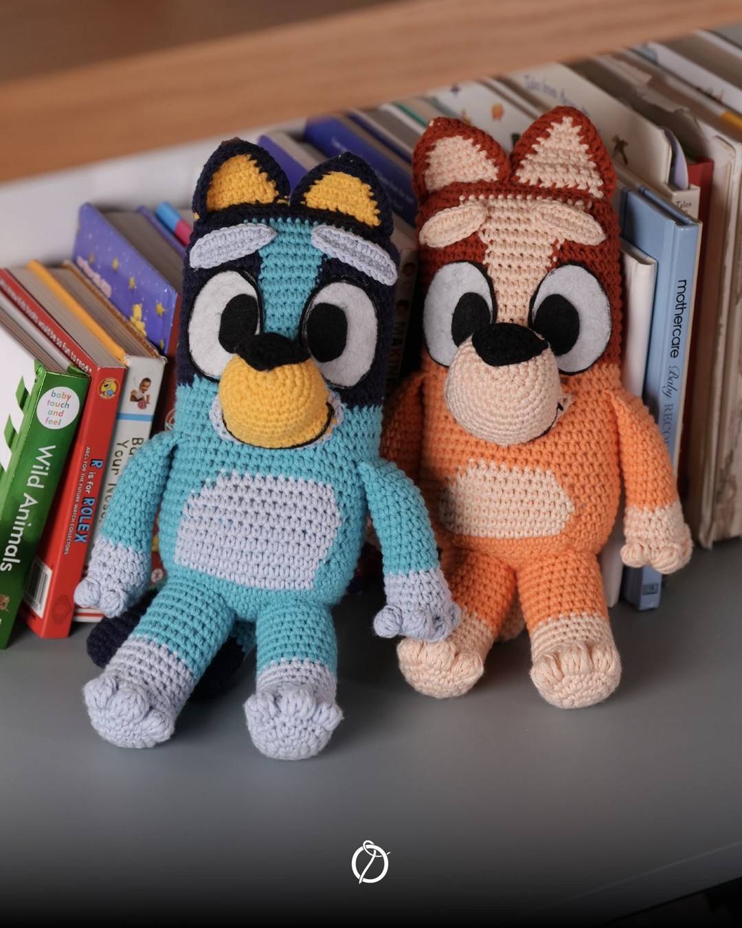 Handmade crochet Bluey and Bingo cuddle duo