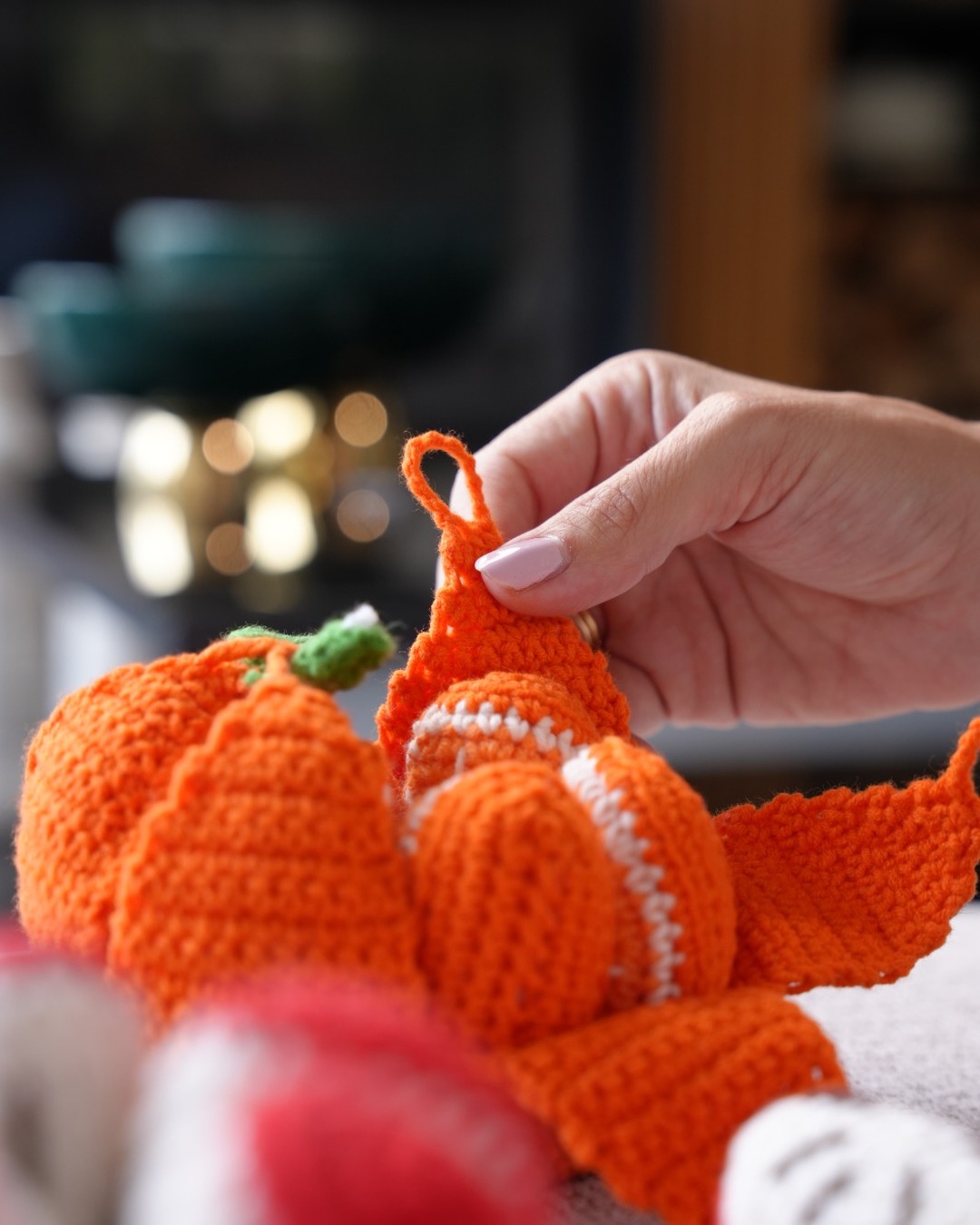 Peelable crochet orange opened to show segments