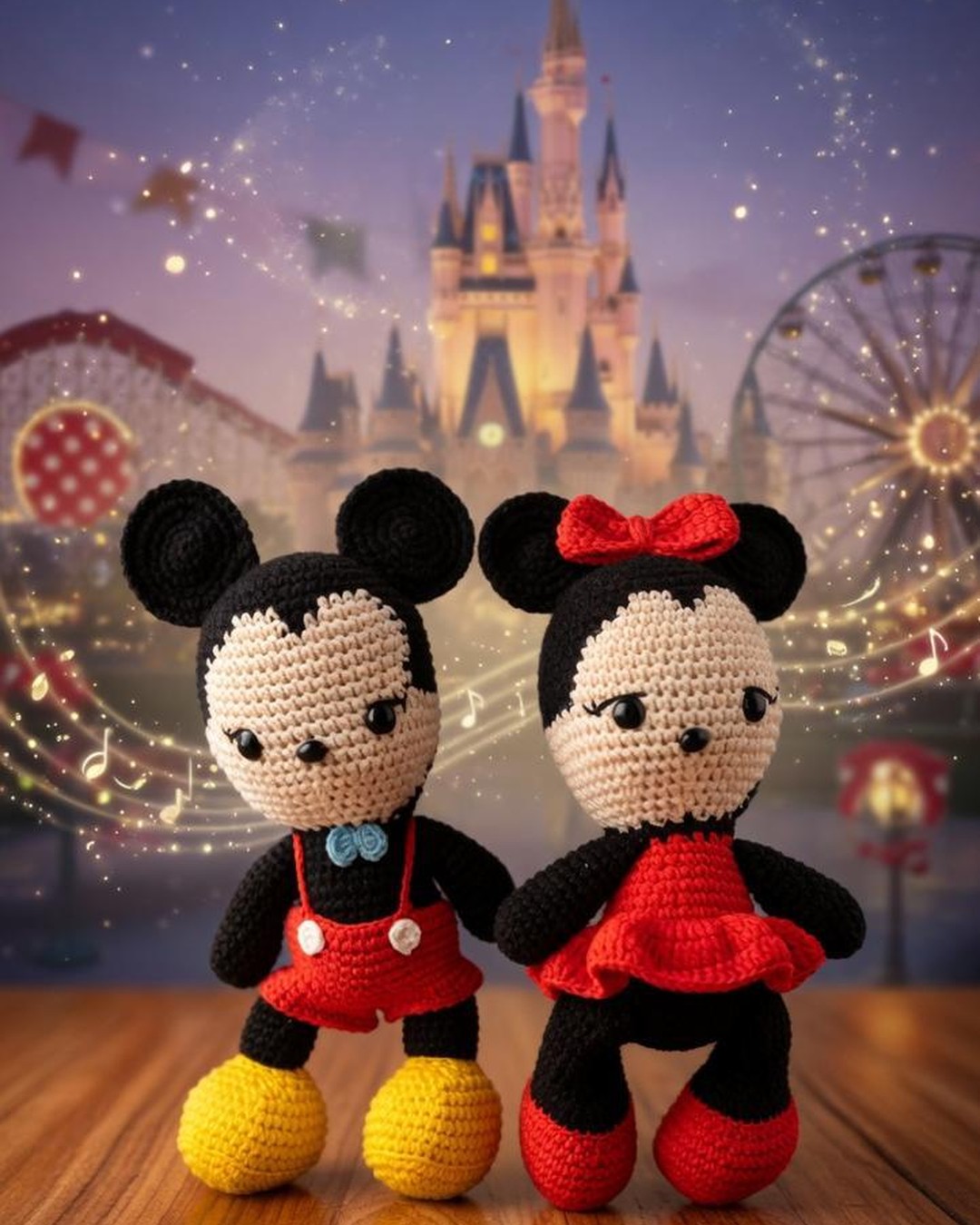 Handmade crochet Mickey and Minnie Classic duo soft toys